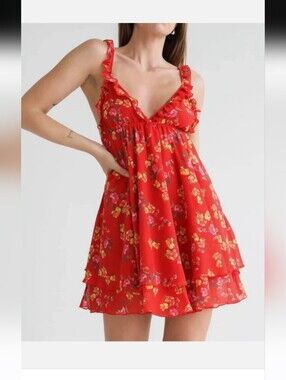 Rumored Secret Garden Babydoll Mini Dress Havana Bloom Floral Dize M